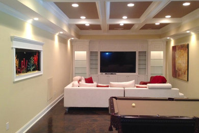 Inspiration for a mid-sized contemporary underground concrete floor and brown floor basement remodel in Atlanta with beige walls