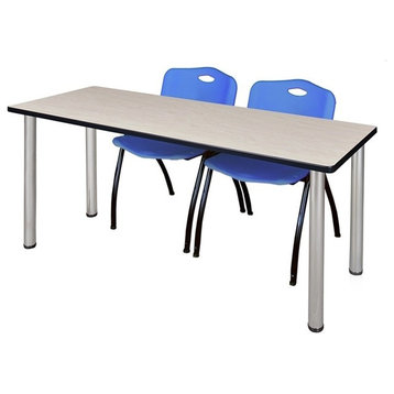 72"x24" Kee Training Table, Maple/ Chrome and 2 'M' Stack Chairs, Blue