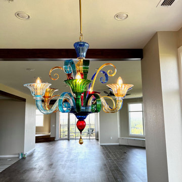 Murano Glass Arlecchino Chandelier Upward Lights - 6 LIght Multi-Color