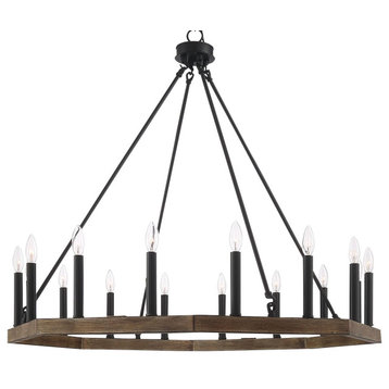 16-Light Octagonal Chandelier, California Walnut/Classic Black