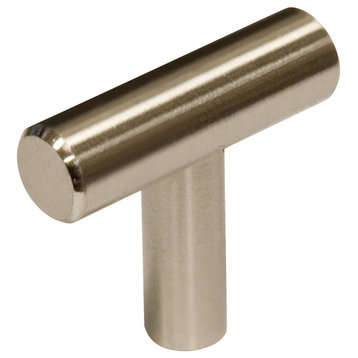 Rok Hardware Contemporary Metal T Knob Pull, Brushed Nickel, 1-9/16" Long, 1