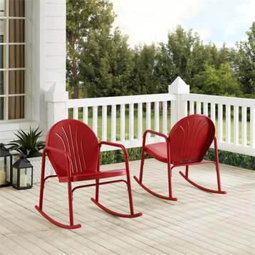 Crosley Furniture Griffith Metal Rocking Chair in Bright Red Gloss (Set of 2)