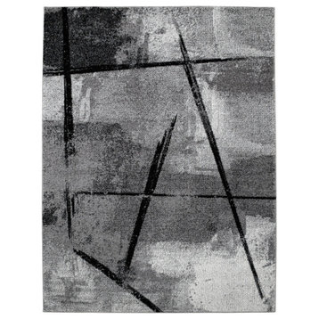 Modern Area Rug With Abstract Design, Gray Black, 4'7"x6'7"