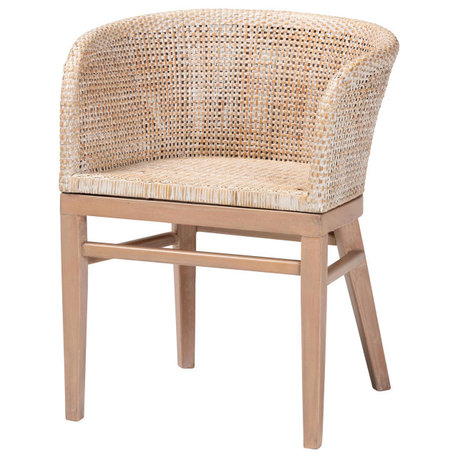 Nannie Natural Rattan Collection, Antique White Wash/ Light Brown, Dining Chair