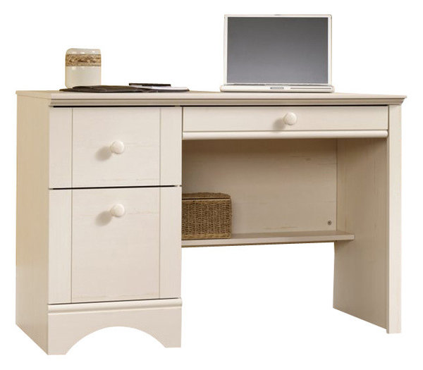 Sauder Harbor View Computer Desk In Antiqued White Beach Style Sauder Harbor View Computer Desk In Antiqued White