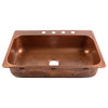 Angelico Copper 33" Single Bowl Drop-In Kitchen Sink with 4 Holes