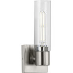 Progress Lighting - Clarion 1-Light Brushed Nickel Clear Glass Modern Wall Light - Embrace minimalist simplicity with the Clarion Collection 1-Light Brushed Nickel Clear Glass Modern Bath Vanity Light.