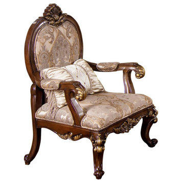 Best Master Winfrey Solid Wood and Chenille Accent Chair in Cherry/Gold Trim