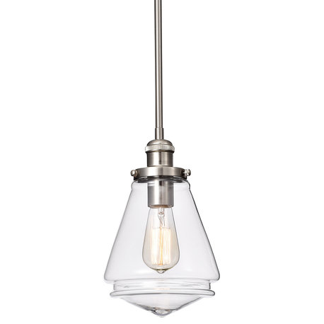 1-Light Brushed Nickel Encased Jar Hand Blown Glass Shade Mini Pendant