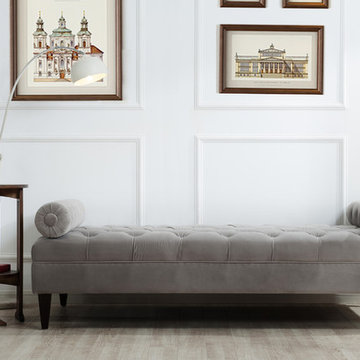 Robert Tufted Bench, Opal Grey