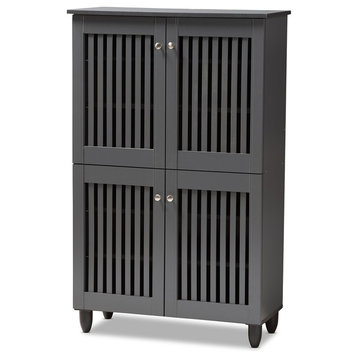 Modern & Contemporary Dark Gray 4-Door Wooden Entryway Shoe Storage Cabinet