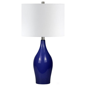 Bella 28.25 Tall Porcelain Table Lamp with Fabric Shade in Navy Blue/White