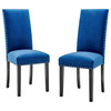 Side Dining Chair, Set of 2, Velvet, Wood, Blue Navy, Modern, Bistro Restaurant