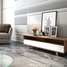 Modern Wood Veneer High Gloss Finish Walnut Metal TV Stand