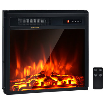 18" Electric Fireplace Freestanding & Recessed Heater Log Flame Remote 1500W