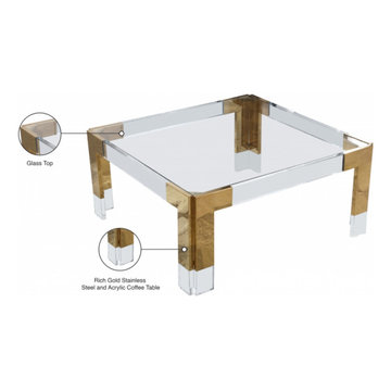 Casper Square Coffee Table (Gold-White Acrylic Glass Coffee Table)