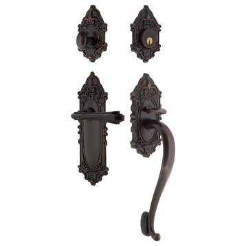 Victorian Plate S Grip Entry Set Fleur Lever, Timeless Bronze, 2-3/4", Right