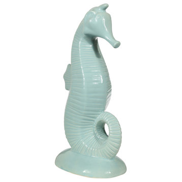 Ceramic Seahorse Figurine Gloss Blue Finish