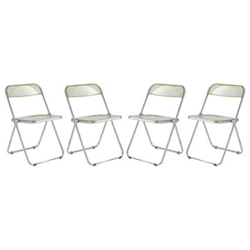 LeisureMod Lawrence Acrylic Folding Chair With Metal Frame Set of 4 in Amber