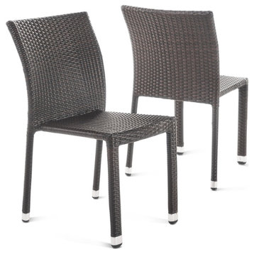 GDF Studio Dorside Outdoor Wicker Armless Stack Chairs With Aluminum Frame, Multi-Brown, Set of 2