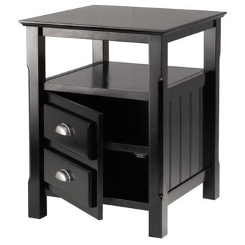 Pemberly Row Transitional Solid Wood Nightstand with 2-Drawer in Black