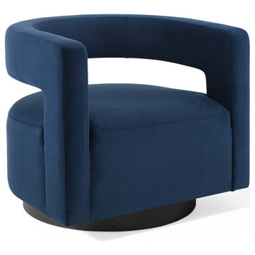 Spin Cutaway Performance Velvet Swivel Armchair, Midnight Blue