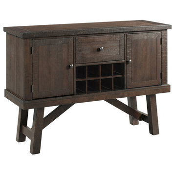 Traditional Sideboard, Trestle Base With 2 Spacious Cabinets & Wine Rack, Brown