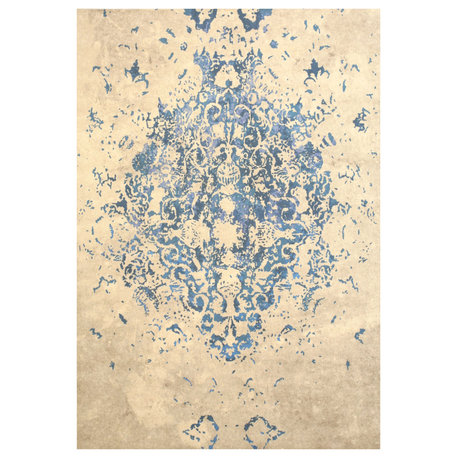 Blue Traditional Oriental Distressed Bohemian Moderno Medallion Area Rug