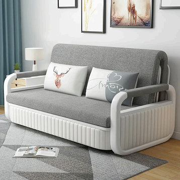 Modern Convertible Sleeper Sofa Bed Cotton & Linen Upholstery with Storage, Light Gray, 62.2"w X 32.3"d X 35"h