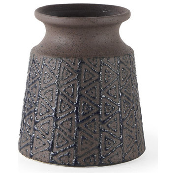 6" Brown and Blue Tribal Ceramic Vase