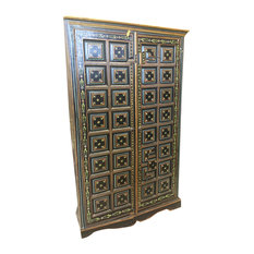 Mogul Interior - Antique Floral Pained Doors Reclaimed Rajasthan Black Armoire Wardrobe - Armoires And Wardrobes