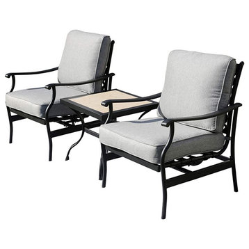 3 Pieces Modern Patio Set, Padded Cushioned Chairs for Extra Comfort, Gray