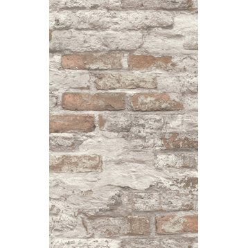 Concrete Brick Effect Wallpaper, Brown & White, Double Roll