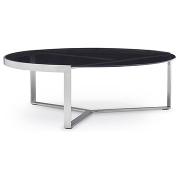 Corbe Coffee Table Smoked Black Tempered Glass Top Brushed Stainless Steel Base