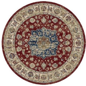 Ancient Garden 57559-1464 Area Rug, Red And Ivory, 5'3" Round