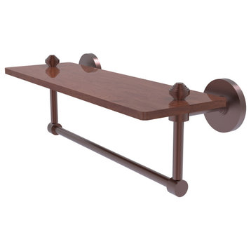 South Beach 16" Solid Wood Shelf with Towel Bar, Antique Copper