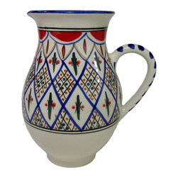 Le Souk Ceramique - Large Stoneware Pitcher Tabarka Design - Pitchers