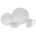 Godinger - Pique Plain 16 Piece Dinnerware Set - Beautifully crafted 16 piece set great for all events and occasions. These pieces are a perfect yet practical addition to all decor styles adding an elegant flare to a classic piece. 11.00D x 0.50H Dinner Plate, 7.50D x 0.50H Salad Plate, 12 oz 6.00D x 3.00H Cereal Bowl, 10 oz 4.00D x 5.50H Mug