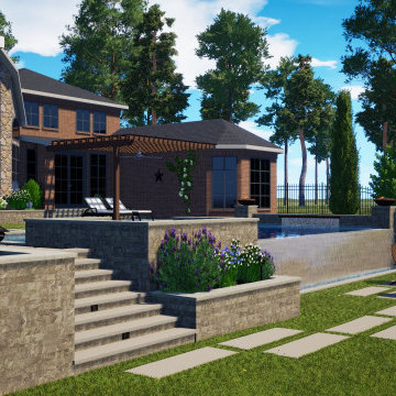 Modern Pool & Spa with Outdoor Kitchen – 3D Visualization