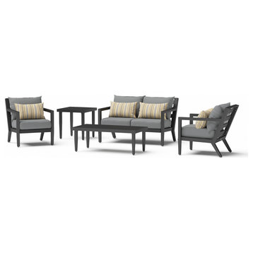Thelix 5 Piece Sunbrella Outdoor Patio Seating Set, Charcoal Gray