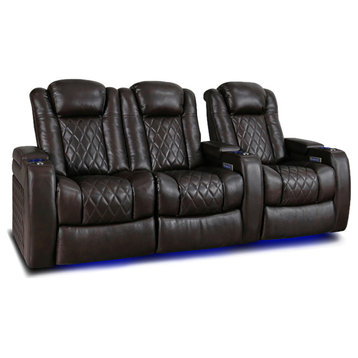 Tuscany Leather Home Theater Seating, Dark Chocolate, Row of 3 Loveseat Left