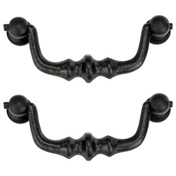 Black Drawer Bail Pull 4.38" L Wrought iron Drop Style Swing Handles Pack of 2