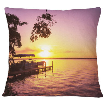 Tropical Beach With Fantastic Sunset Landscape Printed Throw Pillow, 16"x16"