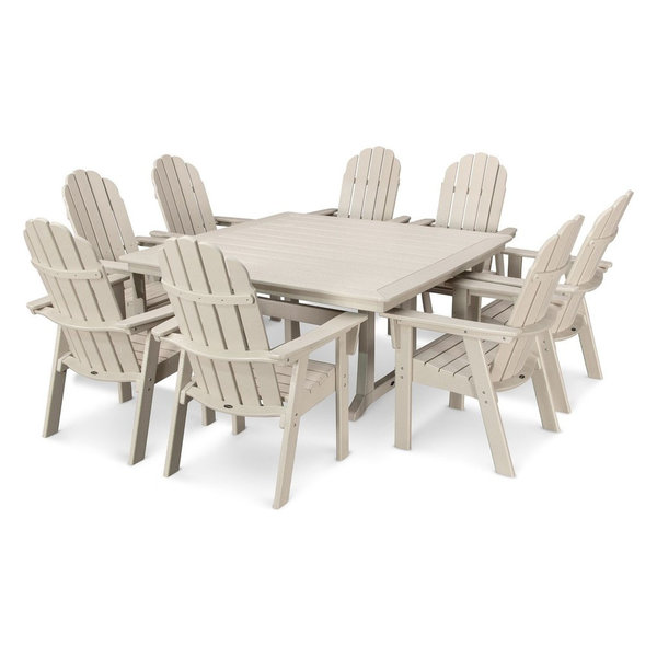 Polywood Vineyard Adirondack 9-Piece Nautical Trestle Dining Set, Sand