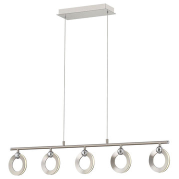 Hermosa LED 5-Light Linear Chandelier, Brushed Nickel With Chrome Accents Finish