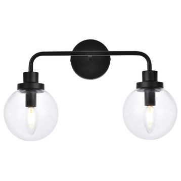 Living District LD7033W19BK 2 lights bath sconce in black with clear shade