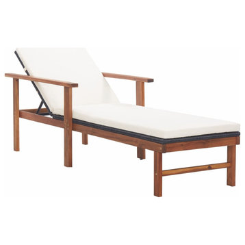 Vidaxl Sun Lounger With Cushion Poly Rattan and Solid Acacia Wood Black
