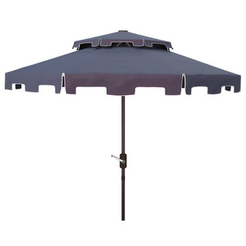 Safavieh Outdoor Zimmerman 9ft Double Top Market Umbrella Navy/White