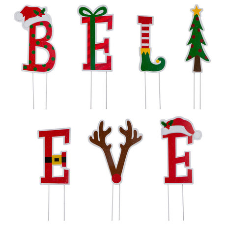 23"H Set of 7 BELIEVE Yard Stake or Wall Decor