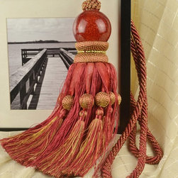 3 Colors QYM12 Faux Silk and Acrylic Curtain Tassel Tie Backs in Red Color - Window Treatment Accessories